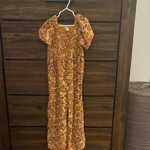 J. Crew Yellow Floral Smocked Jumpsuit with Puff Sleeves